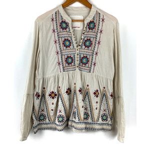 Johnny Was 3J Workshop embroidered striped button down, size S